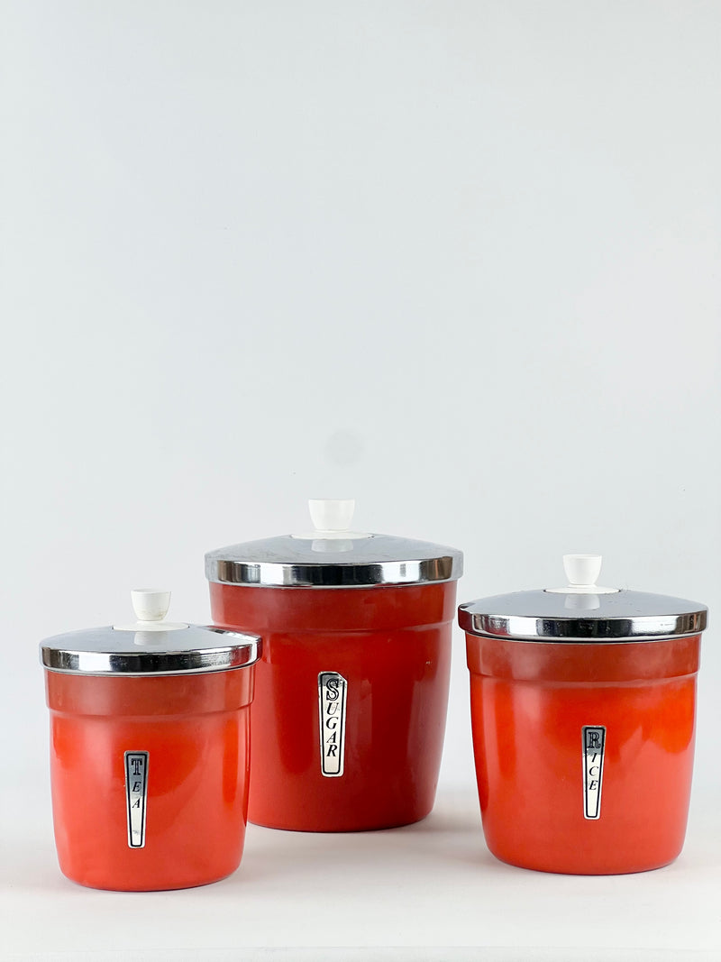 Set 3 Orange Ombre Metal Canisters