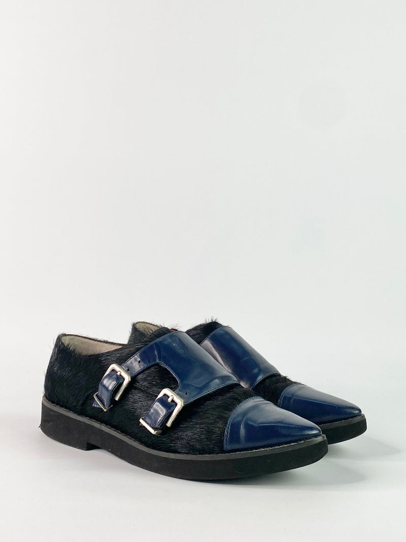 Senso Diffusion Navy & Black Fur Monkstrap Shoes - EU36