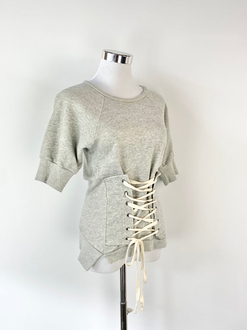 NFS Grey Lace Up Sweater Top - AU8