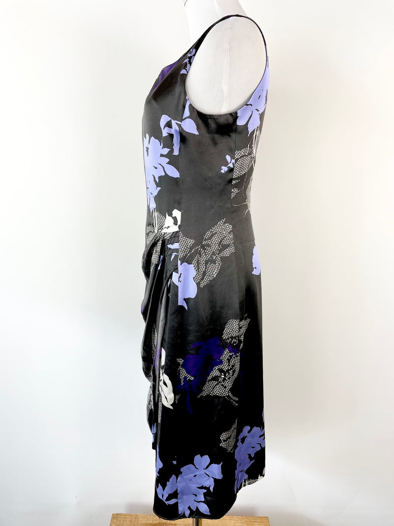 Armani Collezioni Charcoal Floral Midi Silk Dress - AU8