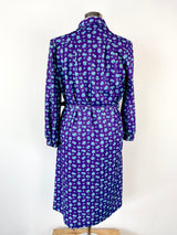Vintage Purple With Blue Flower Long Sleeve Dress - AU14
