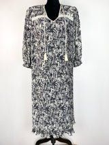 Diane Freis Black & White Floral Georgette Dress - Au 12 / 14