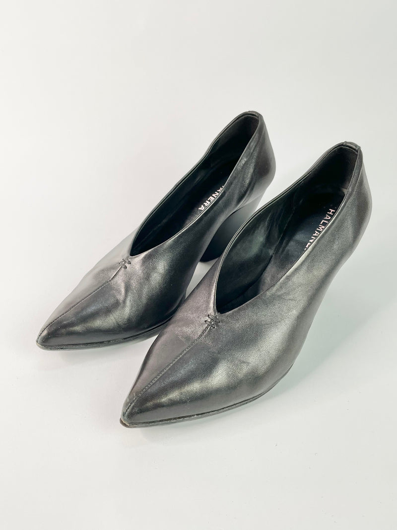 Halmanera Black Leather Pointed Toe Heels - EU37