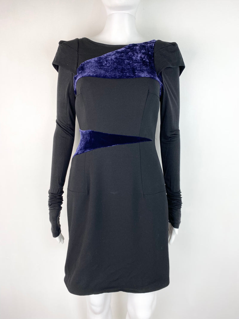 Nicola Finetti Structured Body Con Velvet Slashed Dress - AU8/10