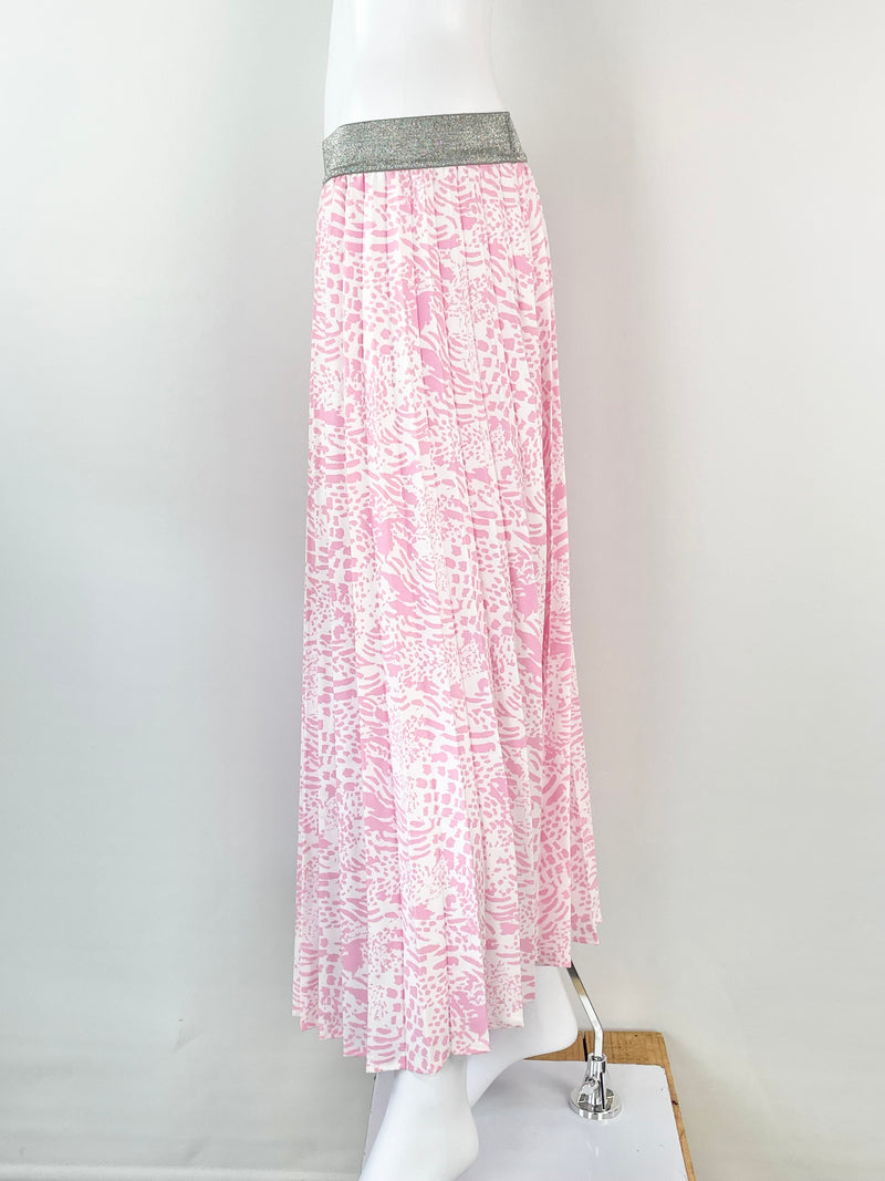 Betty Basics White & Pink Pastel Mosaic Pleated Maxi Skirt - AU10