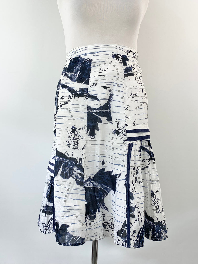 Didier Parakian White & Blue Patterned Cotton Skirt - AU12