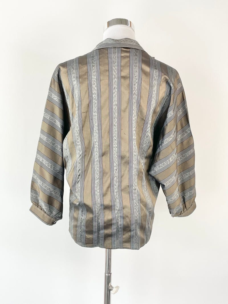 Benetton Vintage Brown Striped Long Sleeve Shirt - M