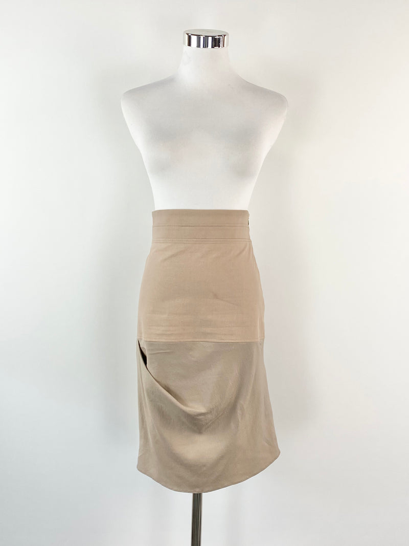 Brunello Cucinelli Khaki & Taupe Silk Blend Contrast Skirt - AU10