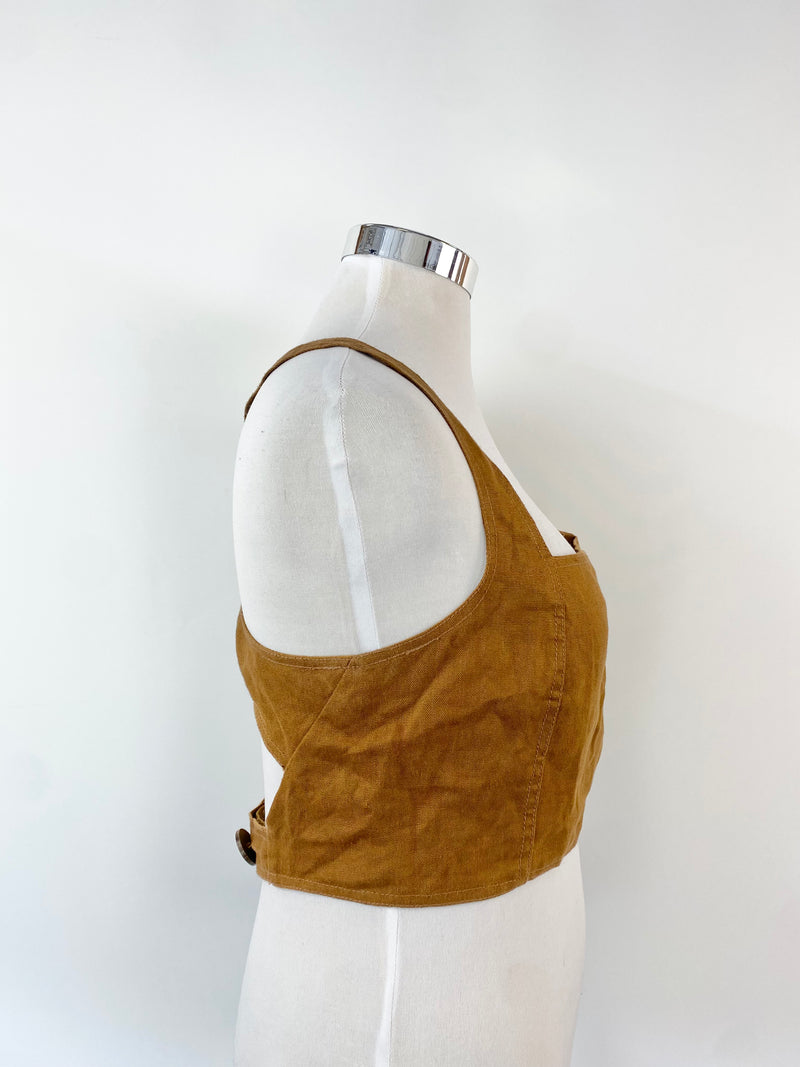 Nicholas Mustard Linen & Silk Crop Bustier - AU12