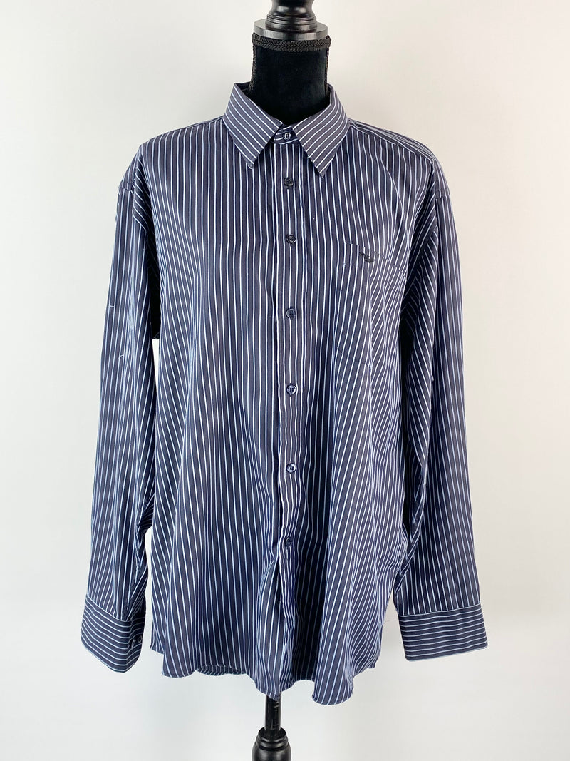 Giorgio Armani Blue Striped Button Up Shirt - 17.5/ 43