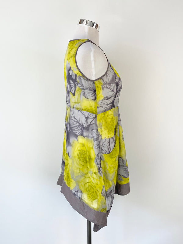 The Ark Sheer Silk Yellow & Grey Rose Tunic - AU12