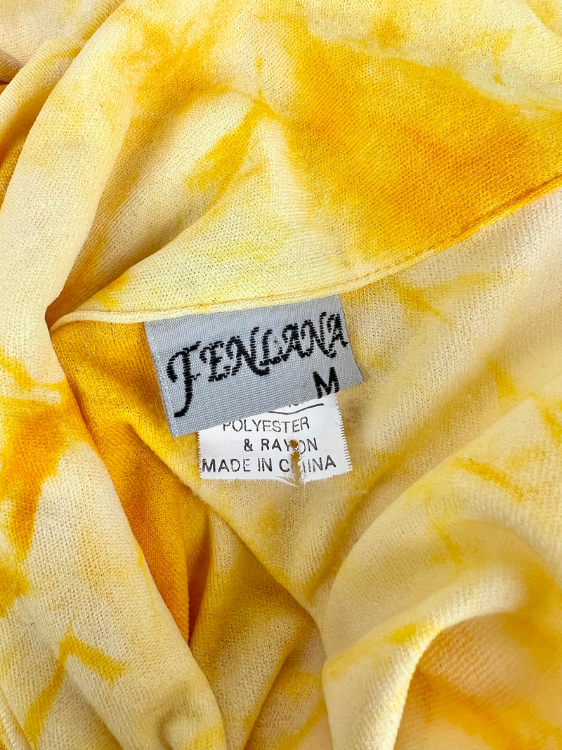 Y2K Yellow Mesh Tie Dye Lace Up Top - AU12/14