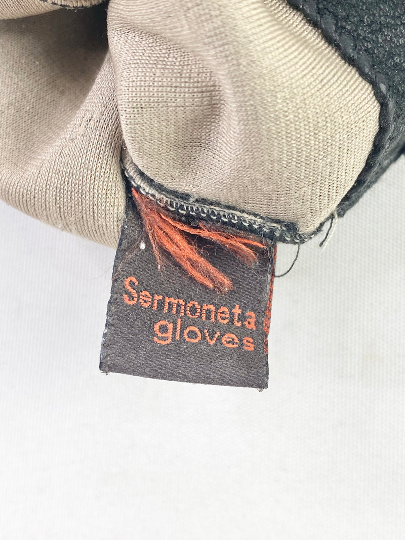Vintage Sernonta Black Leather Gloves - 8