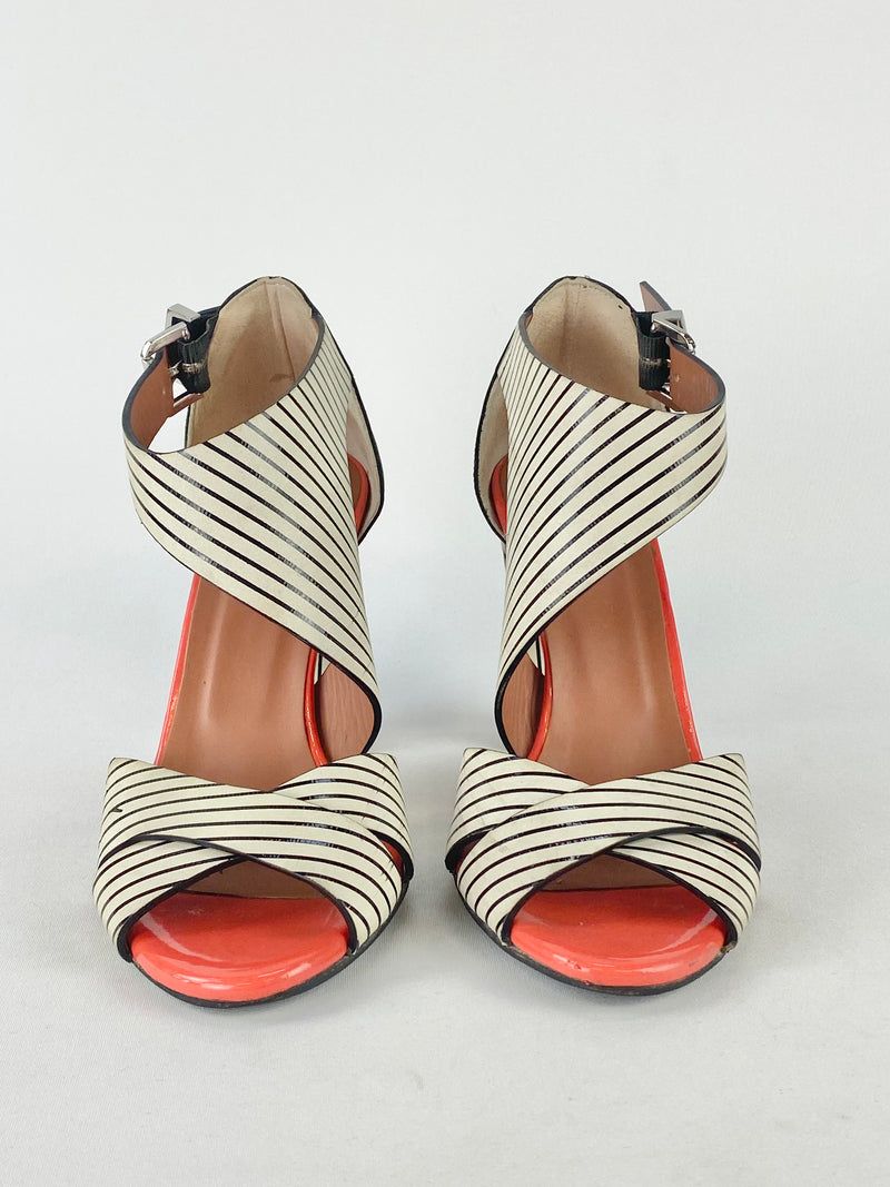 Max & Co White & Black Stripe Wrap Heels - EU37