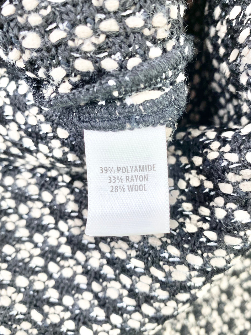 St John Black & White Fringed Woven Cardigan - AU12