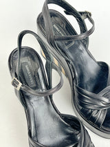 Sonia Rykiel Black Leather Open Toe Wedges - EU37.5