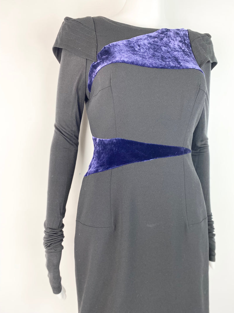 Nicola Finetti Structured Body Con Velvet Slashed Dress - AU8/10