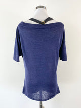 Prada Deep Blue Off Shoulder Wool Top - AU10
