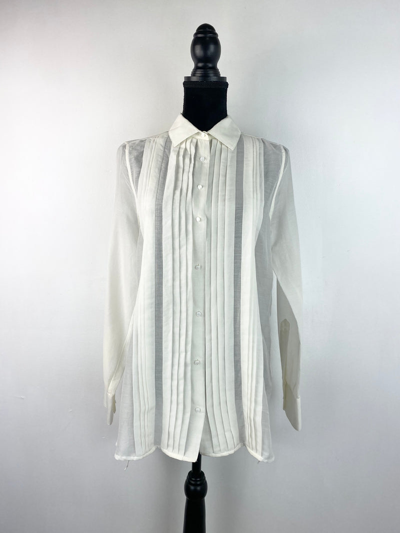 Witchery NWTGS White Cotton & Silk Pleated Shirt - AU 12