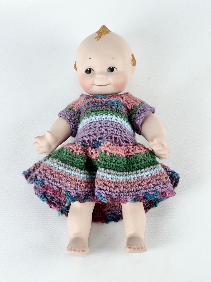 Vintage Porcelain Kewpie Doll With Crochet Dress