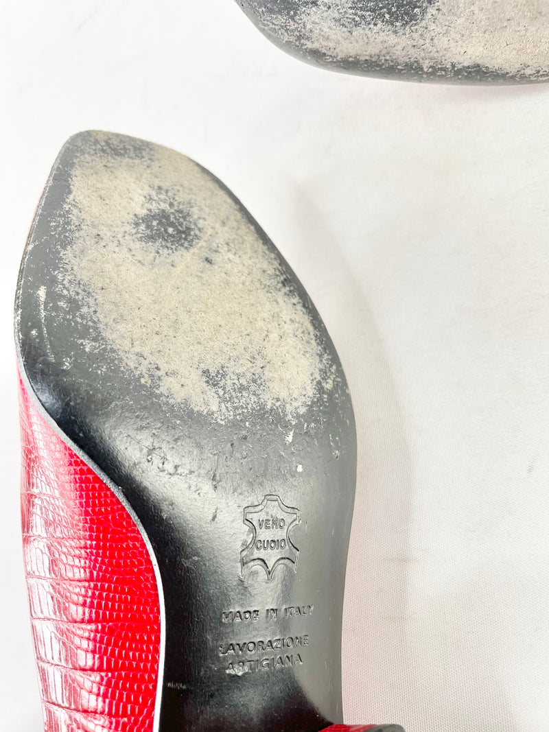 Fiordiluna Red Leather Wedge Shoes - EU36