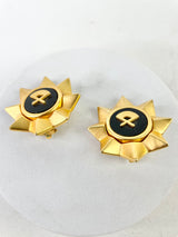 Karl Lagerfeld 1980s Vintage Matte Gold Fan Logo Clip On Earrings