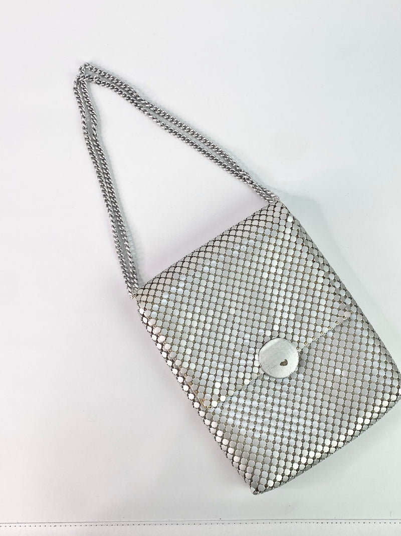 Oroton Silver Glomesh Rectangular Evening Bag