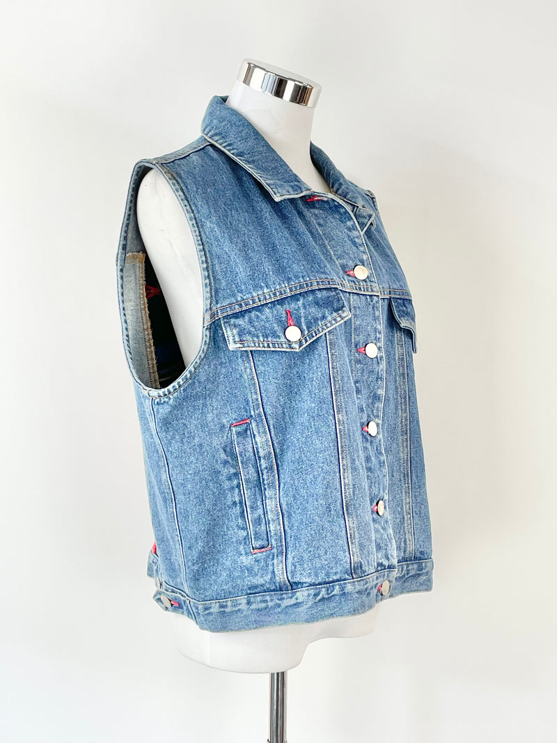 Pendleton Originals Denim Vest With Wool Aztec Design - M