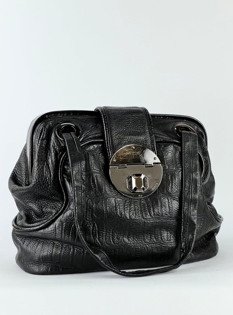 Mimco Black Pebbled Leather Structured Bag