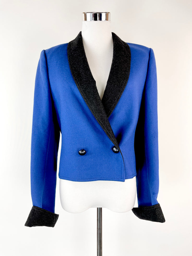Louis Féraud Royal Blue Cropped Wool Blazer - AU10