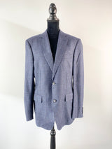 Pal Zileri Deep Blue Wool Silk & Linen Blend Gingham Blazer - Size 52