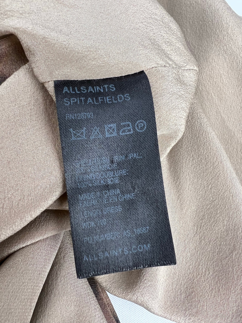 All Saints Leopard Print Silk Draped Dress - AU14