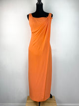 Vintage 60s Tiger Orange Long Crepe Gown - AU 10