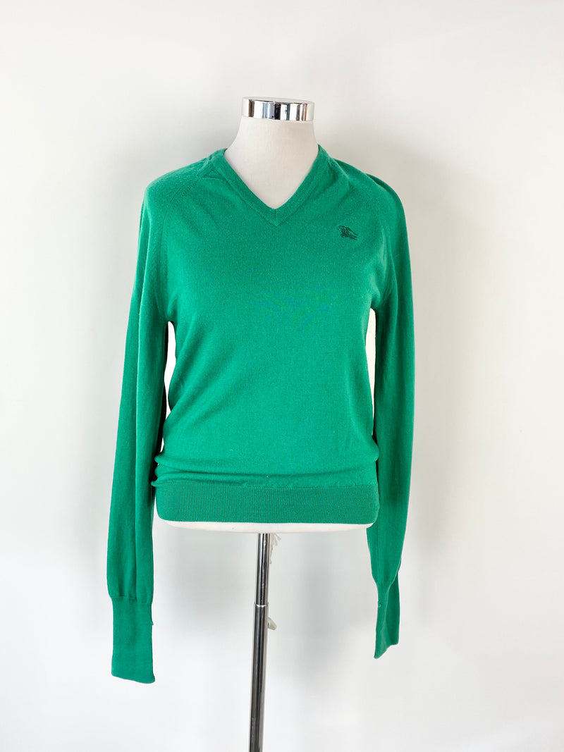 Burberry Brit Emerald Wool V-Neck Jumper - AU10/12