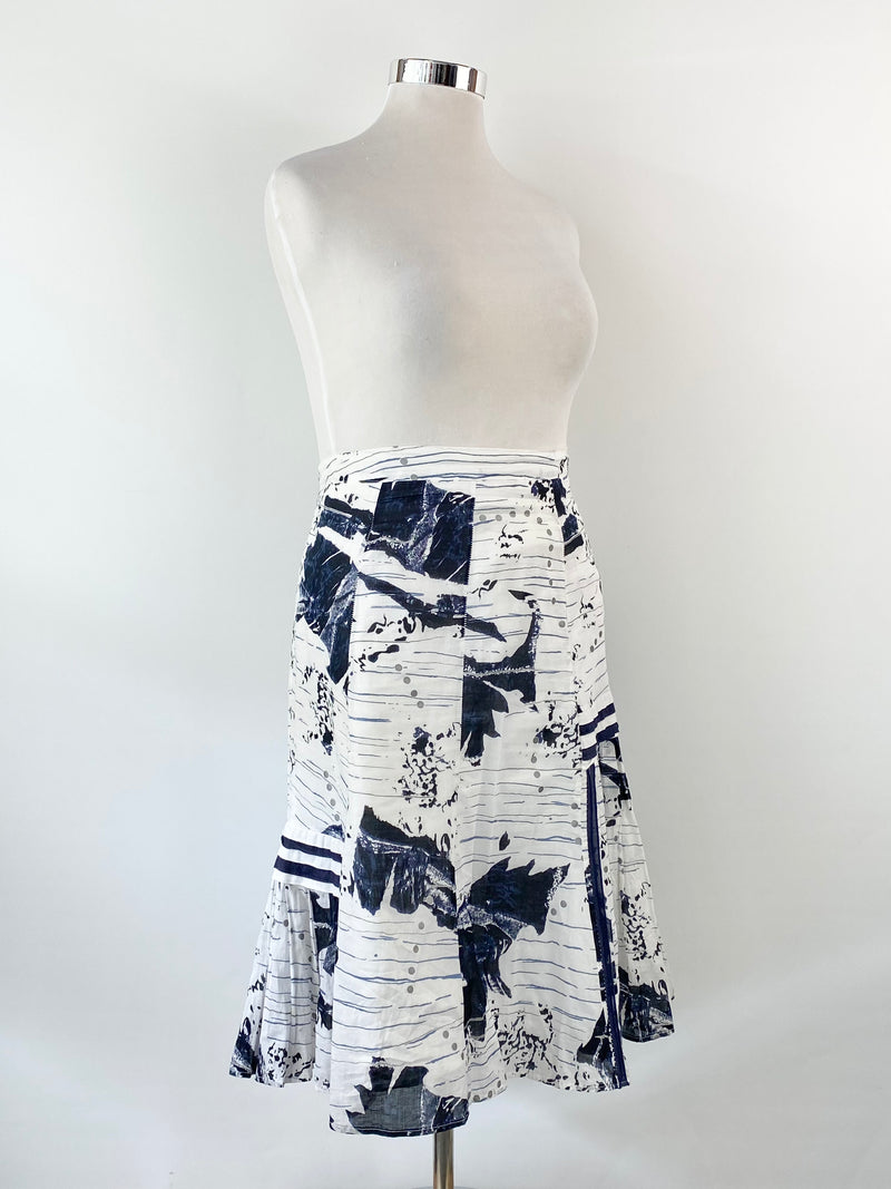 Didier Parakian White & Blue Patterned Cotton Skirt - AU12