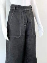 Lee Mathews Black Contrast Stitch Linen Pants - AU12