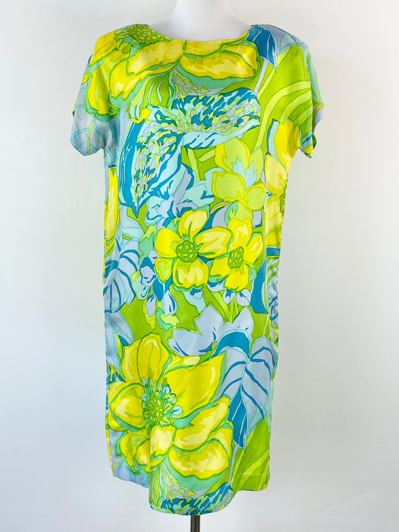 Handmade Abstract Silky Floral Dress - AU10/12