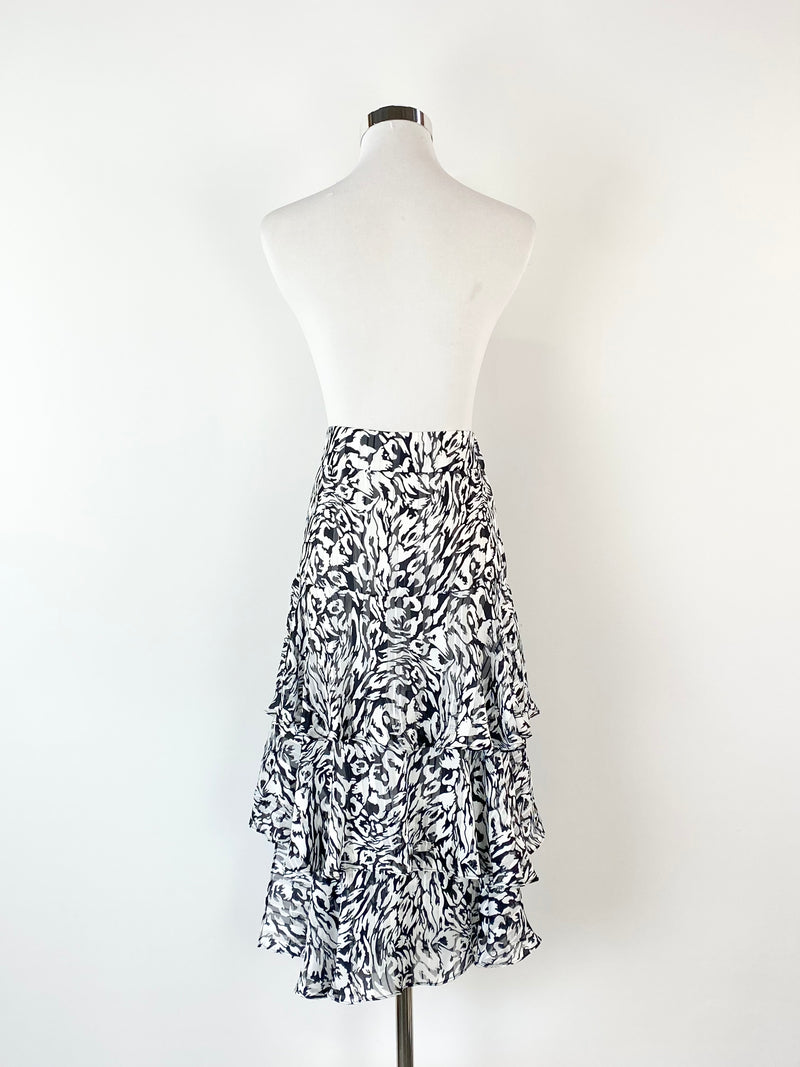 Carla Zampatti Black & White Leopard Print Layered Skirt - AU10