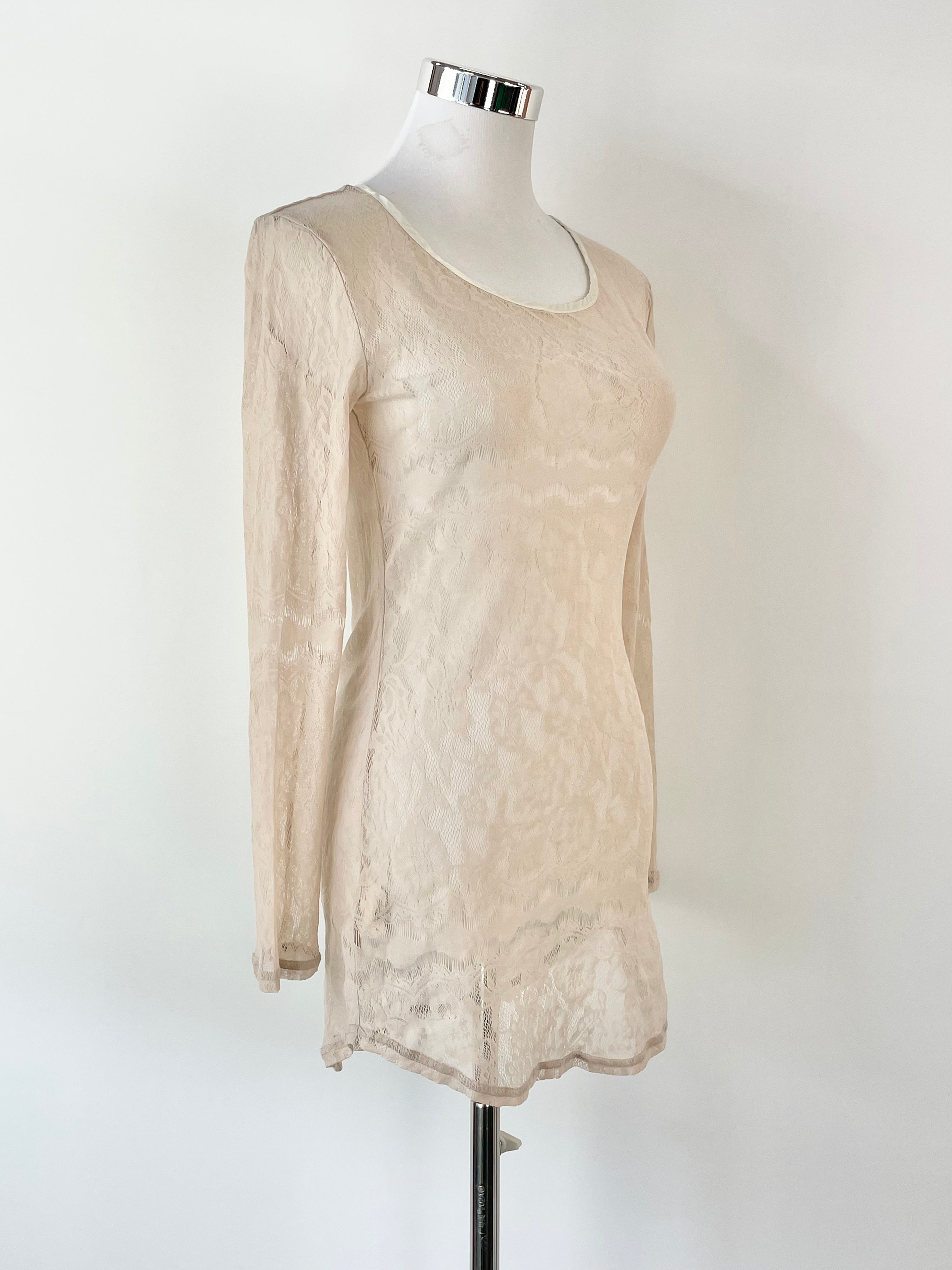 Flannel Taupe Embroidered Lace Long Sleeve Top - AU8