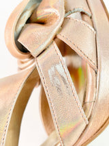 Gino Vaello Pearlescent Floral Bow Ankle Strap Pumps - EU39