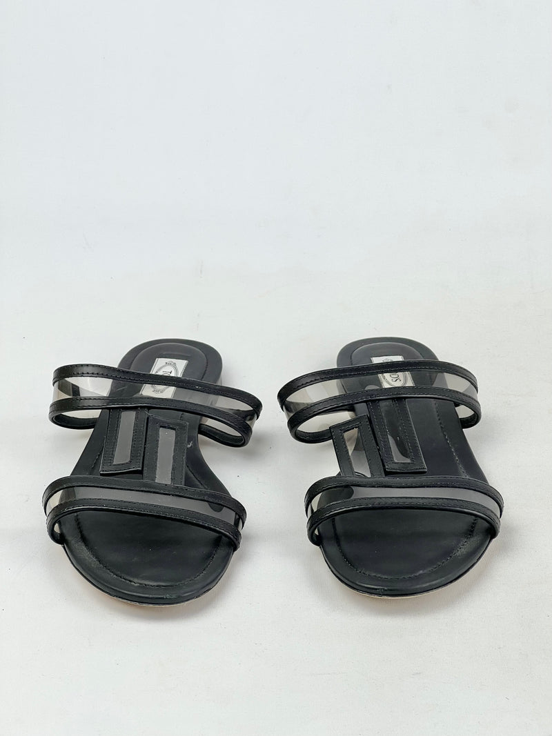 Tod's Black & Clear Panel Sandals - EU 41