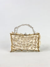 Crystal Bead Embellished Cream Evening Bag