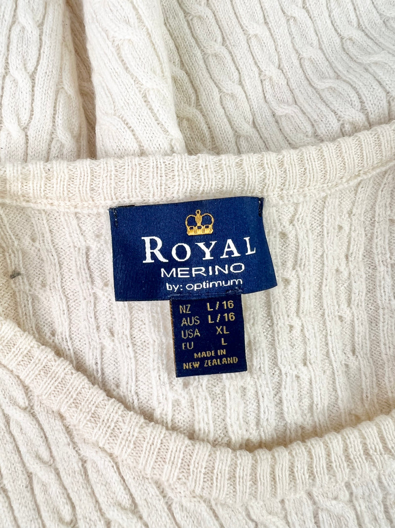 Royal Merino Cream Cabelknit Crew Neck - AU14-16
