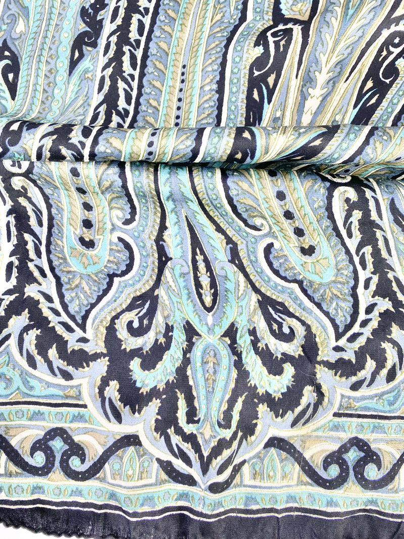 Black And Blue Motif Patterned Silk Scarf