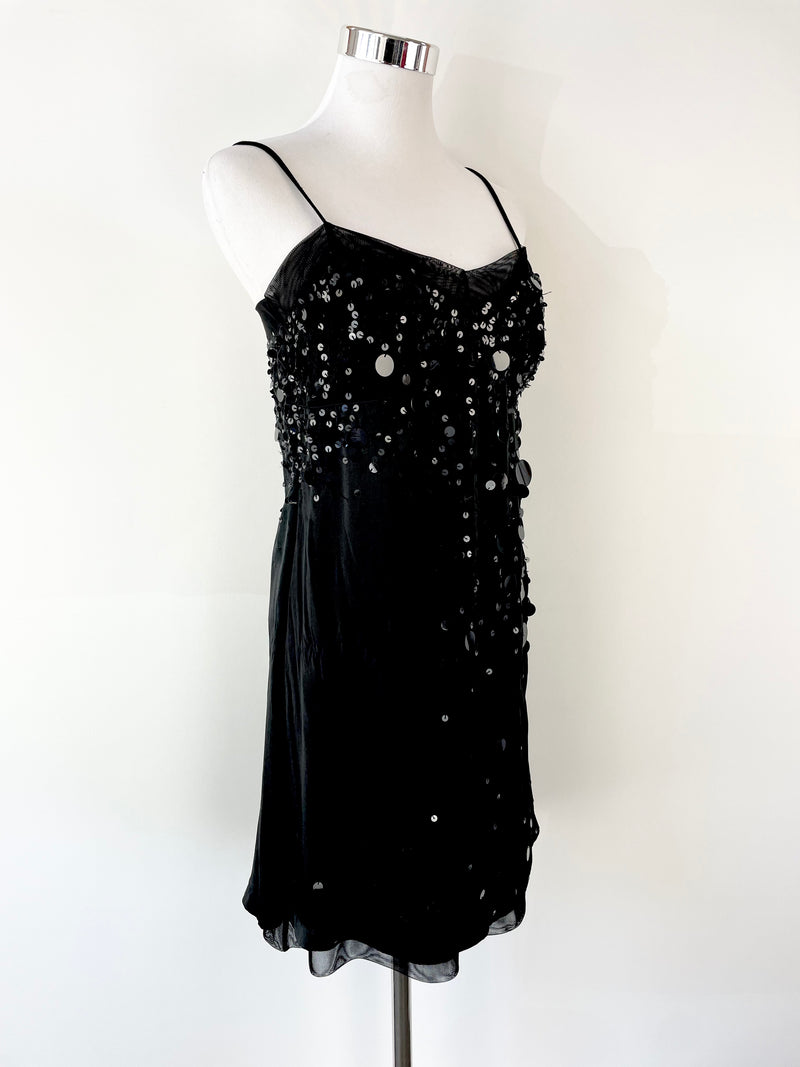 Toy G. Black Sequined Silk Strap Dress - AU6-8