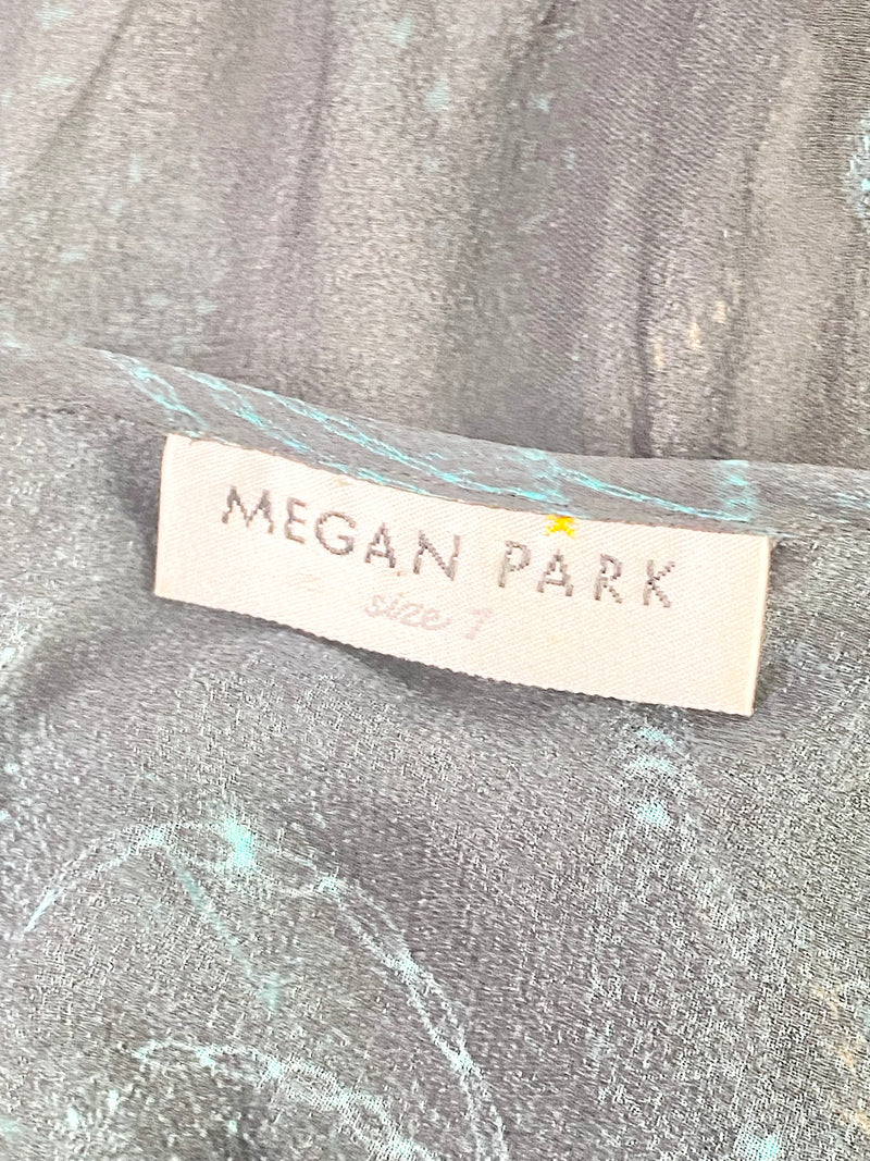 Megan Park Patterned Black Sheer Silk Dress - AU10