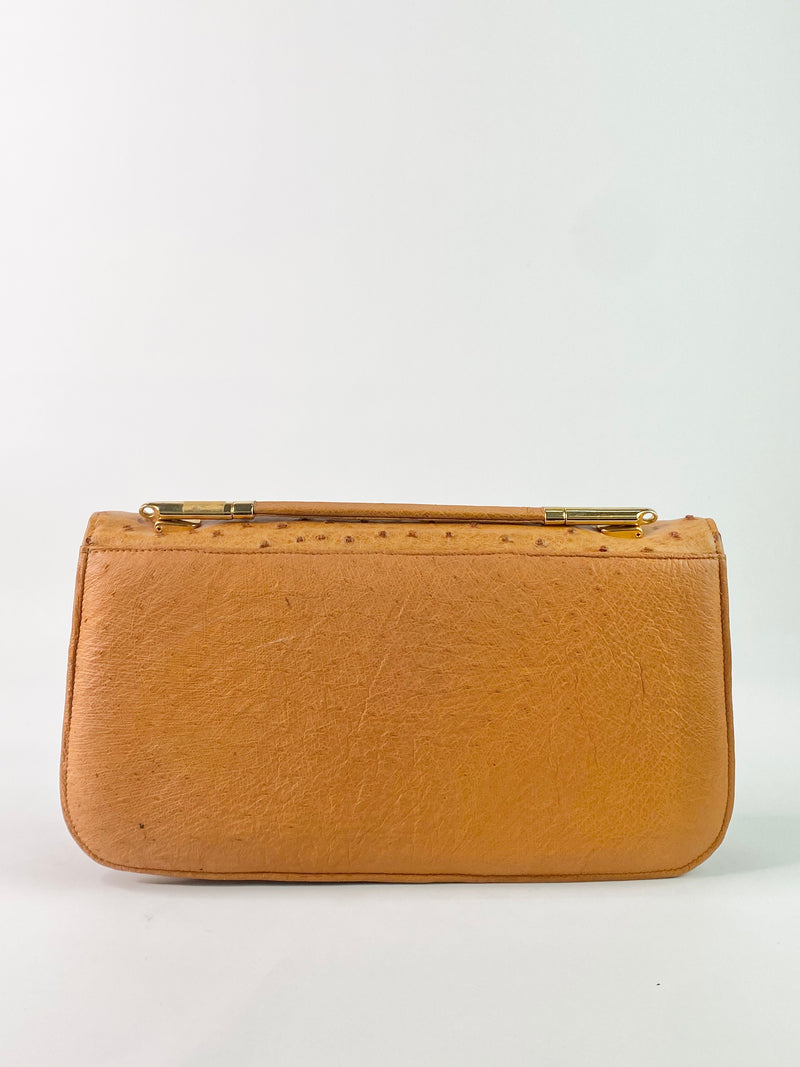 Vintage Fiorenza Tan Ostrich Leather Handbag