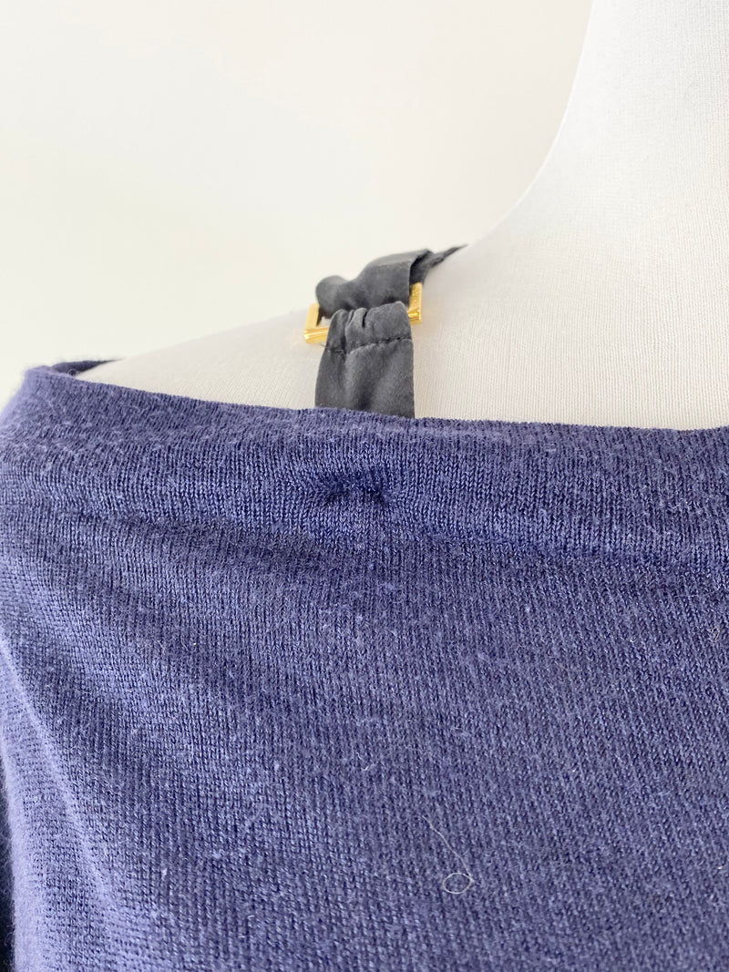 Prada Deep Blue Off Shoulder Wool Top - AU10