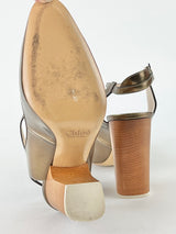 Chloe Bronze Leather Mary Janes Pumps - EU40