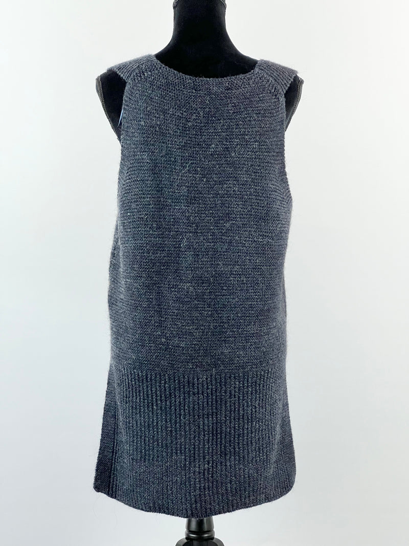 Midnight Blue Marle Wool Knit Vest - XS
